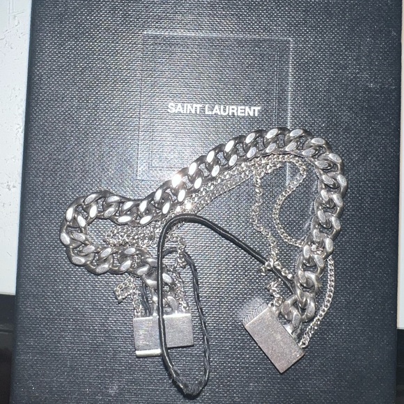 Saint Laurent Jewelry - Saint Laurent Bracelet Silver and Cotton Chain